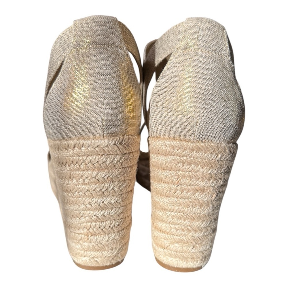 Michael Kors Berkeley Mid Wedge Sandals Size 10 Gold Linen - Picture 2 of 6